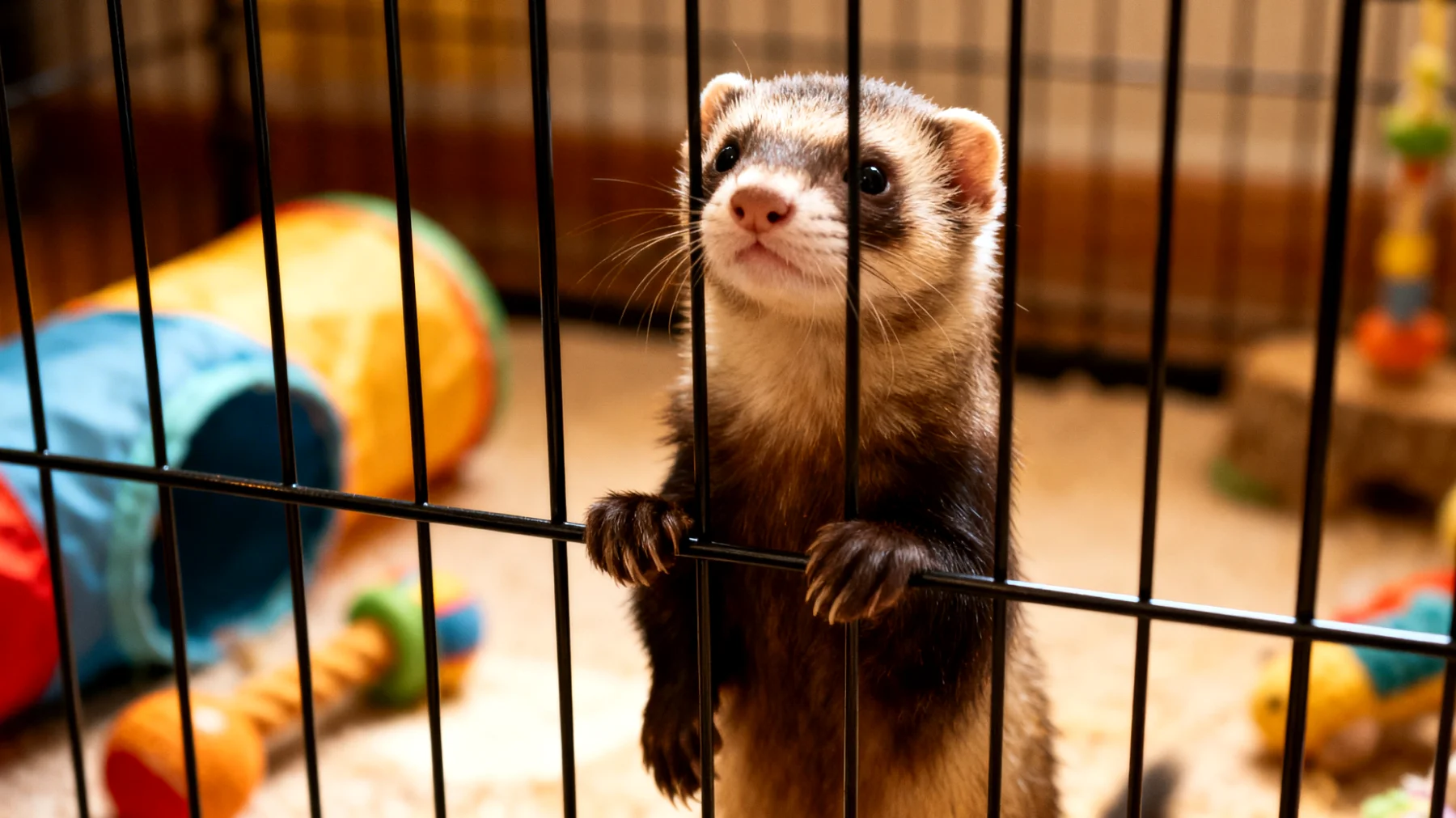 Erwachsene Frettchen benötigen täglich mehrere Stunden außerhalb ihres Käfigs für Bewegung und mentale Stimulation, aber viele Halter haben Schwierigkeiten, abwechslungsreiche und sichere Beschäftigungsideen zu finden, die dem natürlichen Jagd- und Erkundungsverhalten gerecht werden"