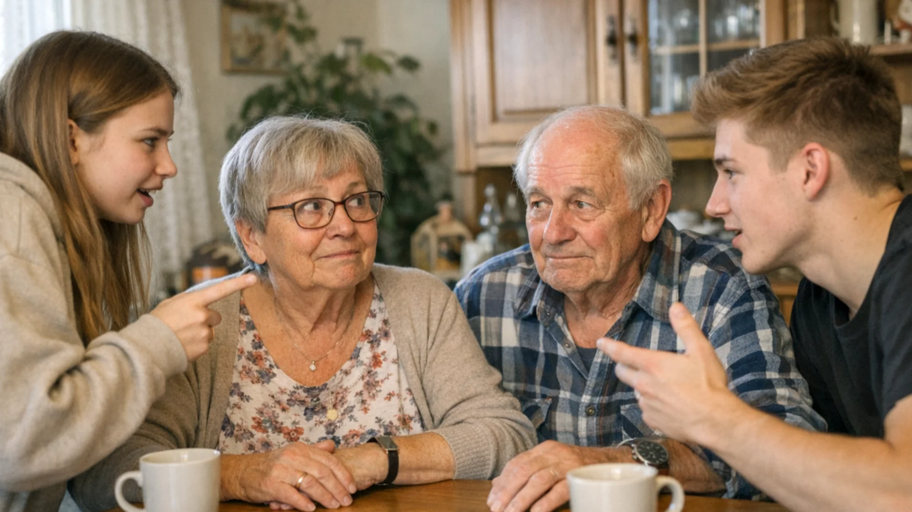 Die Großeltern haben große Schwierigkeiten, ihren Enkelkindern im Teenageralter gegenüber 'Nein' zu sagen. Sie erfüllen fast jeden Wunsch der Jugendlichen – sei es bei Geldausgaben, späten Ausgehzeiten oder dem Überspringen von Verpflichtungen – aus Angst, die affektive Beziehung zu gefährden oder als 'streng' wahrgenommen zu werden. Dieses Verhalten erzeugt bei den Enkeln eine Erwartungshaltung ohne Grenzen und untergräbt gleichzeitig die Erziehungsregeln der Eltern."
