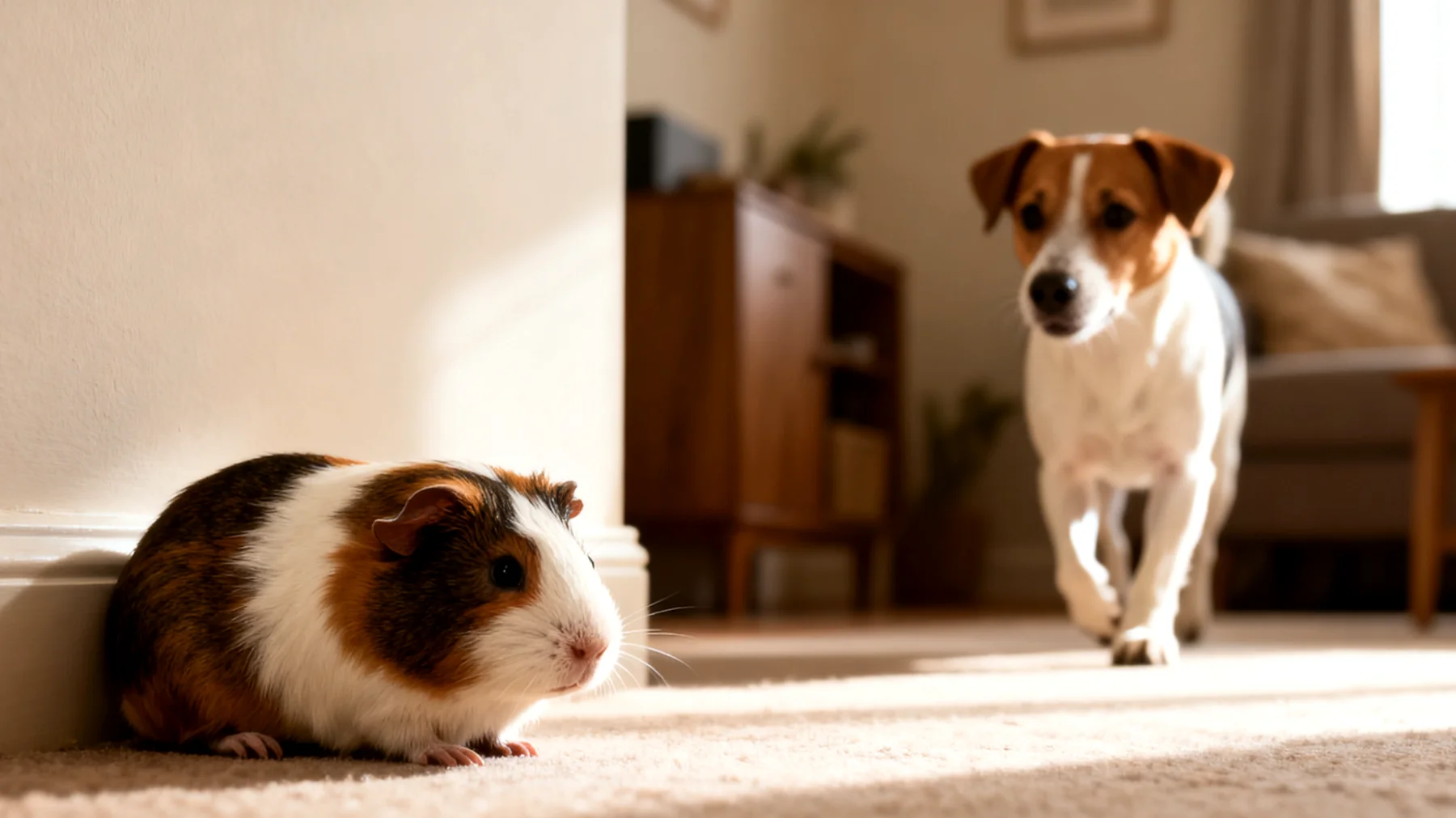 Meerschweinchen zeigen oft ängstliches oder aggressives Verhalten gegenüber anderen Haustieren wie Hunden oder Katzen, was zu Stress und Verhaltensstörungen führt. Es fehlt an Trainingsmethoden, um eine sichere Koexistenz zu etablieren."
