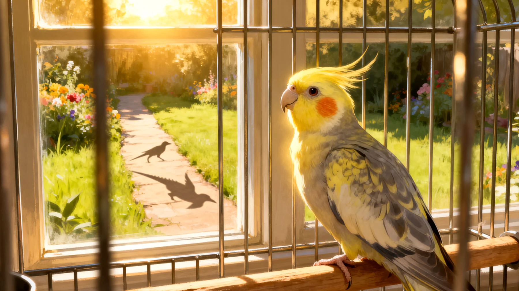 Nymphensittiche benötigen eine strukturierte tägliche Routine mit ausreichend Freiflug, aber die Haltung im Garten birgt Gefahren durch Raubtiere, extreme Temperaturen und fehlende Möglichkeit für sicheren, regelmäßigen Freiflug außerhalb des Käfigs"